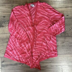 Chico's  Hot Pink Zebra Print Open Front Short Cardigan Womens Size 1 (M/L)
